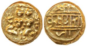 Krishna Raja Wodeyar, Gold Pagoda, 3.43g, obv. Shiva-Parvati seated, rev. rulers name in D