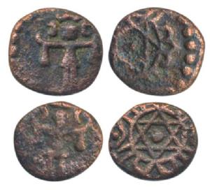 Rama Varma VI (ME 1062-1101; 1885-1924 AD), Copper Cash, 0.54g, obv. Full bodied figure; r