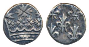 Pondicherry Mint, Silver 4 Royalins (2 Fanon), 2.83g, obv. ornamental, flowered crown type