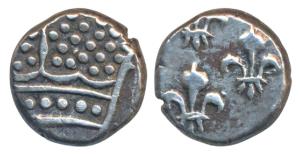 Pondicherry Mint, Silver Fanon, ND, 1.49g, obv. Pearled crown, rev. 5 Fleur-delis (KM 45).