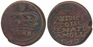 Copper 2 Pice or Double Pice, 18.01g, 173X, obv. a large crown with GR above and BOMB writ