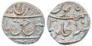 Mumbai Mint (off flan), Silver ½ Rupee, 5.78g, in the name of Farrukhsiyar, AH 11xx/6 (unl