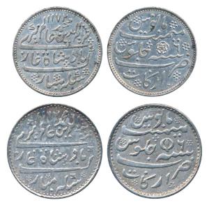 Arkat Mint, set of 2, Silver Rupee (2), in the name of Alamgir II, AH 1172/6, closed lotus