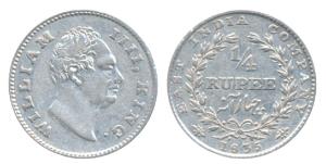 William IV, Silver ¼ Rupee, 1835, Calcutta Mint, RS incuse, Wreath with 20 Berries (10L+10