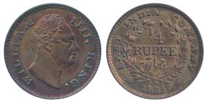 William IV, Silver ¼ Rupee, 1835, Calcutta Mint, F raised, Wreath with 18 Berries (10L+8R)