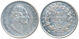 William IV, Silver Rupee, 1835, Calcutta Mint, RS incuse, C / II, Extremely thin letters a