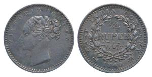 Victoria Queen, Silver ¼ Rupee, 1840, Continuous legend, Calcutta Mint, English Head, 20 B