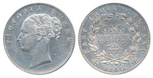 Victoria Queen, Silver Rupee, 1840, Continuous legend, Calcutta Mint, English Head with Mo