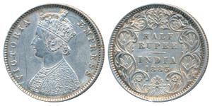 Victoria Empress, Silver ½ Rupee, 1883, Calcutta Mint, A / I / C incuse, (Prid 267). Very 
