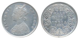 Victoria Empress, Silver ½ Rupee, 1889, Calcutta Mint, A / I / C incuse, (Prid 273). Very 