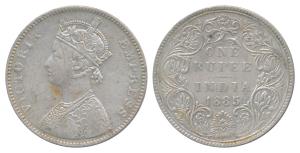 Victoria Empress, Silver Rupee, 1885, Bombay Mint, A3 / II / B raised (Prid 168). About Ve