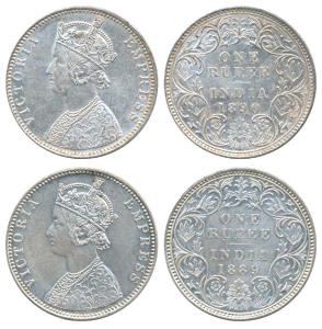 Victoria Empress, Silver Rupee, 1889, Bombay Mint, C2 / I / B incuse (Prid 179); 1890, Bom