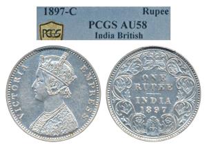 Victoria Empress, Silver Rupee, 1897, Calcutta Mint, C3 / I / C incuse (Prid 136). Graded 