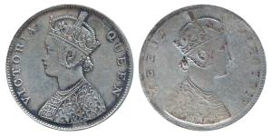 Victoria Queen, Silver Rupee, Error, Brockage, nice complete Lakhi impression on rev. Fine