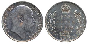 Edward VII, Silver Rupee, 1904, Bombay Mint, B incuse with dot on the vine (Prid 200). Nic