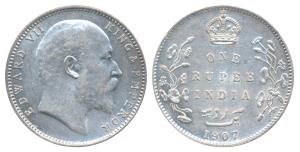 Edward VII, Silver Rupee, 1907, Bombay Mint, no B incuse, but with dot on the vine, Unlist