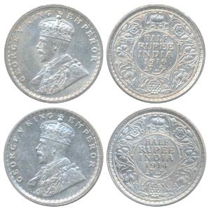George V, Silver ½ Rupee (2), 1914 & 1916, Calcutta Mint (Prid 321 & 323). Uncirculated. (