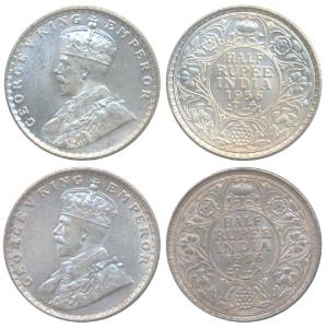 George V, Silver ½ Rupee (2), 1936, Bombay Mint (Prid 350). About Uncirculated and Uncircu