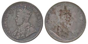 George V, Silver Rupee, Error, Brockage, nice deep and complete lakhi impression on rev. V