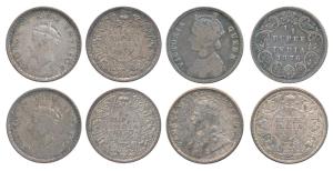 Victoria Queen, Silver ¼ Rupee, 1876, Calcutta Mint, A / I / No mint mark (Prid 380); Geor