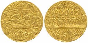 Ram Tanka, Gold Temple Token, 11.63g, obv. Ram Durbar - Ram and Sita seated with a chatra 