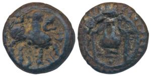 Vishnukundin Dynasty (c. 450-615 AD), Copper base alloy Unit, 7.94g, obv. lion to right wi