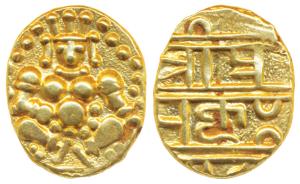 Nayakas of Chitradurga, Gold Durgi Pagoda, 3.34g, obv. Krishna as Bal Gopal, rev. Nagari l