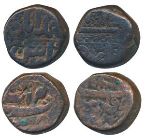 Akbar (AH 963-1014; 1556-1605 AD), Copper Dam (2), 19.85g & 20.49g, Ahmedabad Mint, Month 