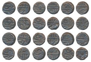 Akbar, Copper Dam, Delhi Mint, Ilahi type, complete set of 12 Ilahi months, Farwardin, Ard