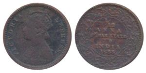 Narayan Rao (1864-1892), Copper 1/12 Anna, with the name and portrait of Victoria Empress,