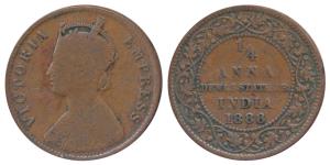 Narayan Rao, Copper ¼ Anna, with the name and portrait of Victoria Empress, 1888 (KM 3). F