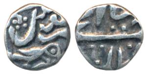 Ranjit Singh (AH 1263-1281; 1846-1864 AD), Silver ¼ Rupee, 1.27g, with the name of Queen V