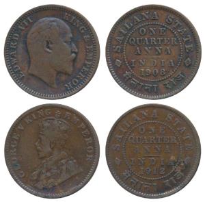 Jaswant Singh (1895-1919 AD), Copper ¼ Anna, with the name and portrait of Edward VII, 190