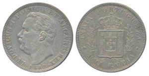 Luiz I (Ludwig), Silver Uma Rupia / Rupee, 1882 (KM 312). About Extremely Fine.