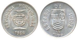 Silver ½ Rupia, 1936 (KM 23). Uncirculated.