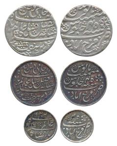Farrukhabad Mint, set of 3, Silver Rupee, ½ and ¼, in the name of Shah Alam II, RY 45, the