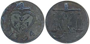 Copper Proof 1 ½ Pice / 6 Reas, 1794, obv. bale mark with date below, rev. scales (Prid 12