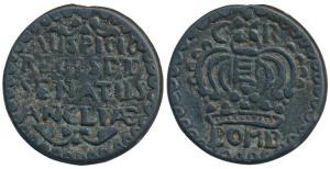 Bombay Tin Pice, 13.89g, obv. GR above a large crown divided by an orb and cross with BOMB