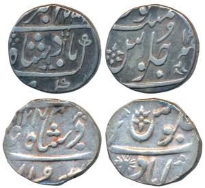 Ahmedabad Mint, Silver ½ Rupee (2), 5.7g & 5.7g, in the name of Muhammad Akbar II, AH 124X
