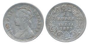 Victoria Empress, Silver ¼ Rupee, 1881, Bombay Mint, C / II / dot, Unlisted in Pridmore (S