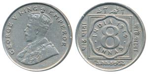 George V, Cupro-Nickel 8 Annas, 1919, Calcutta Mint, (Prid 870). Very Fine, Scarce.