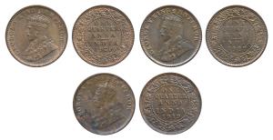 George V, Copper ¼ Anna (3), 1919, 1927, 1929, Calcutta Mint. The first Very Fine+, the ot