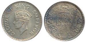 George VI, Silver Rupee, 1938, Bombay Mint, A / I / without dot (Prid 233). About Extremel