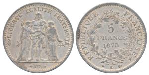 France, Third Republic, Silver 5 Francs, 24.85g, obv. Hercules standing facing between Lib