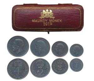 Great Britain, George V, Silver (4), Set of Maundy Money, 1919, 4, 3, 2 and 1 Shilling, 19