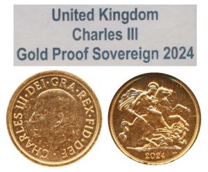 Great Britain, Charles III, Gold Sovereign, 8g, 2024, St. George slaying a dragon on rev. 