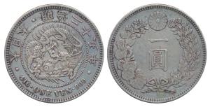 Japan, Silver Yen, 26.96g, obv. dragon within beaded circle; rev. Chrysanthemum Flower (Co