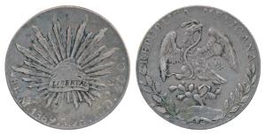 Mexico, Silver 8 Reales, 27g, 1889, eagle holding a snake in its beak (KM 377.10). Very Fi