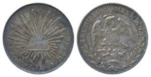 Mexico, Silver 8 Reales, 27g, 1893, eagle holding a snake in its beak (KM 377.10). About E