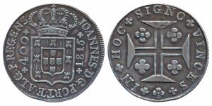 Portugal, Joao V, Silver 400 Reis, 13.32g, Lisbon Mint, obv. crowned arms with value 400 a